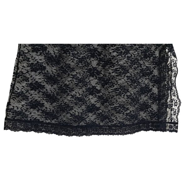 VIntage Black Lace Half Slip Knee-Length Skirt Sheer With Elastic Waistband & Fl - Picture 6 of 7